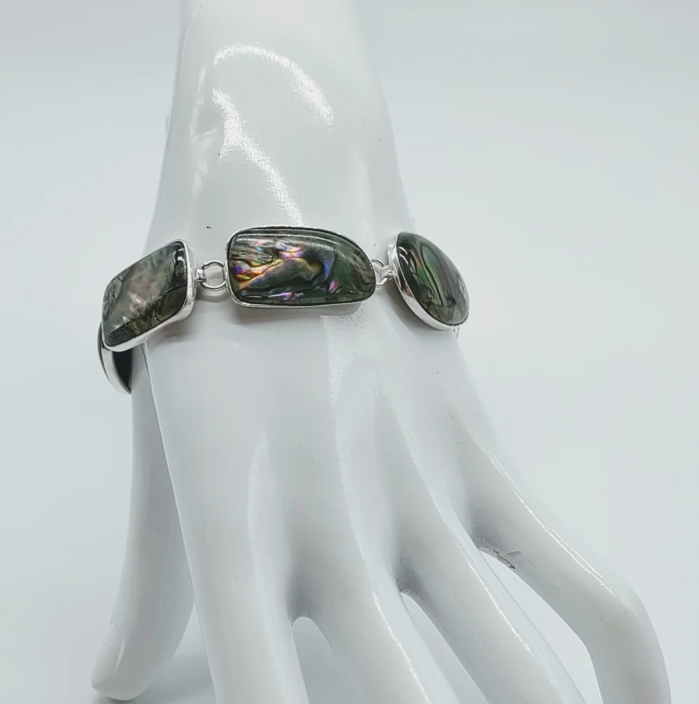 Vintage Sterling Silver Lucas Lameth Abalone Link Toggle Bracelet - Picture 4 of 12